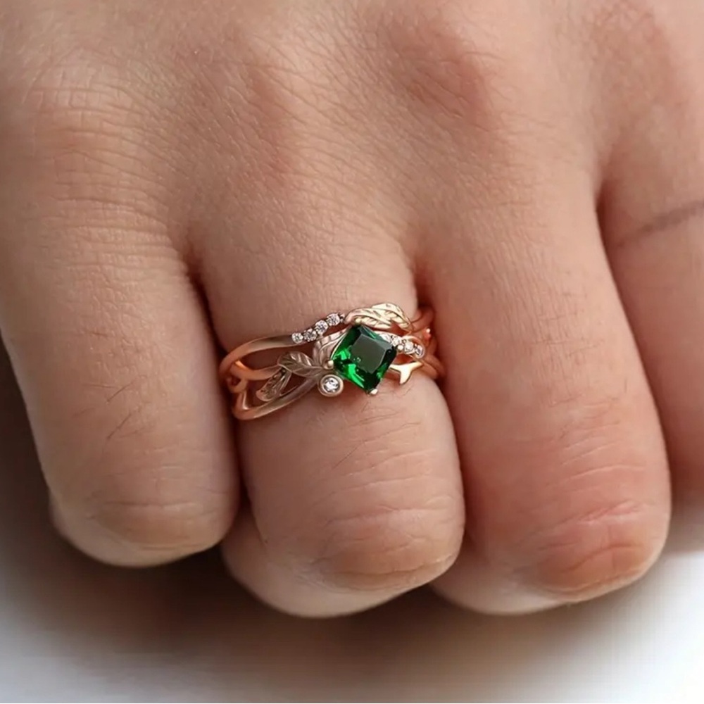 Enchanted Forest Green CZ Rose Gold Ring. New. - Picture 2 of 10